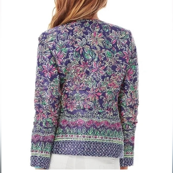 Lilly Pulitzer Jacket 2 in 1 Reversible Bright NAVY Not Too Catty LILAH Size S - Picture 2 of 16